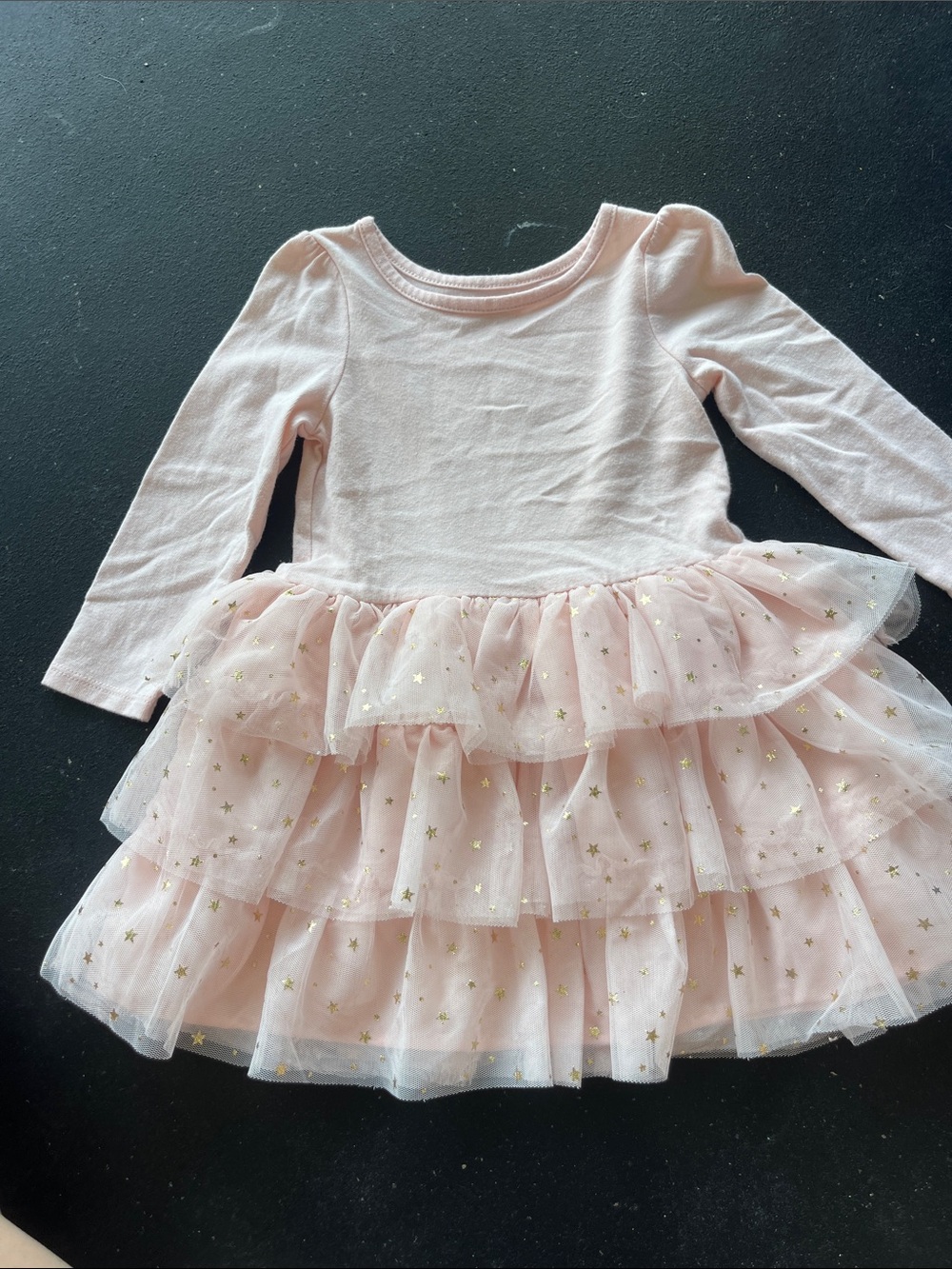 Cat & Jack Pink Long-Sleeve Tulle Star Tiered Dress